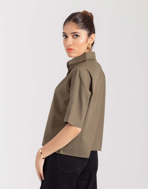 CROPPED PATCH POCKET SHIRT